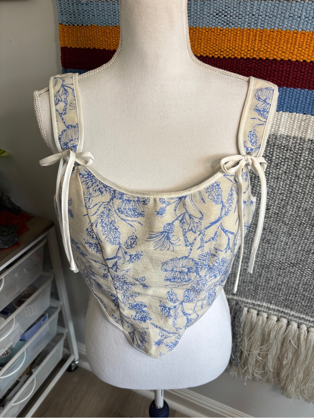 SHEIN Cream Floral Toile Tie-Strap Camisole